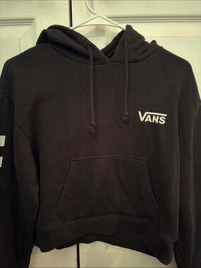 Vans Black Cropped Hoodie w/ Checkered Sleeves